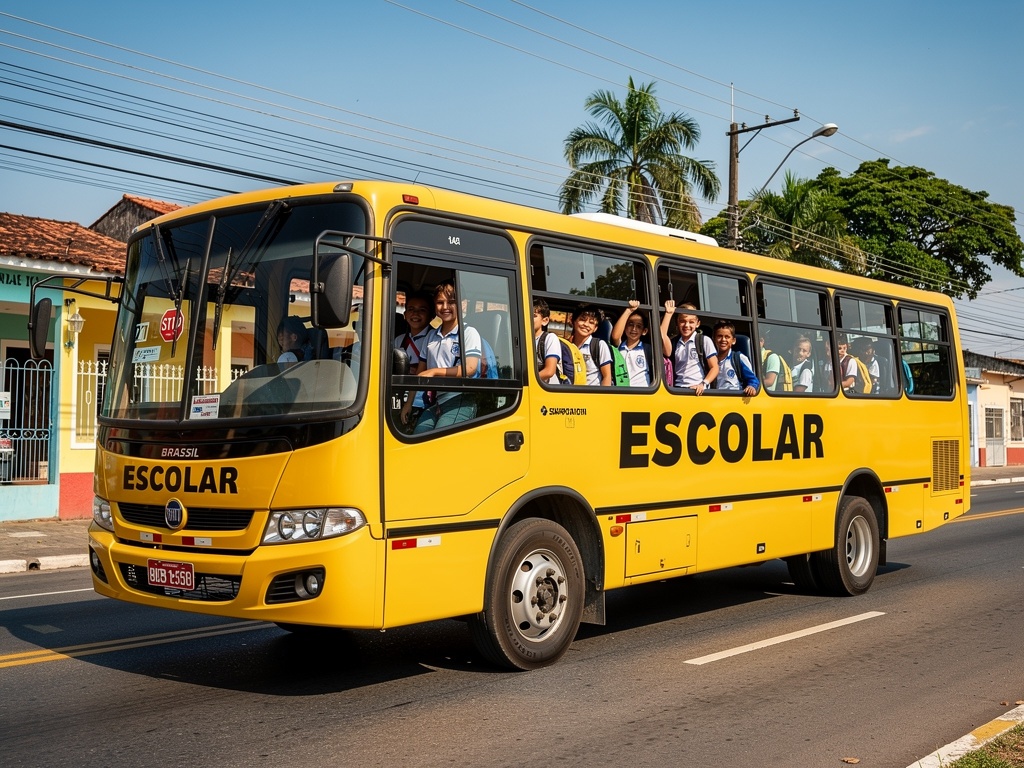 Ônibus escolar amarelo transporte de estudantes